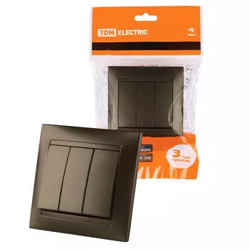 Выключатель трехклавишный TDM Electric Лама 10А 250V бронза SQ1815-0703