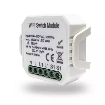 Wi-Fi реле-выключатель одноканальное Denkirs 1x2300Вт/250Вт для LED RL1001-SM