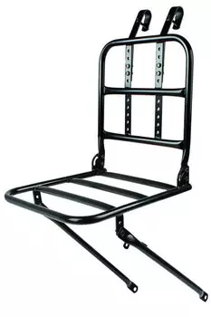 Багажник сталь 16мм передний 30х30см со спинкой крепление к вилке и рулю складной черный, 5-440458