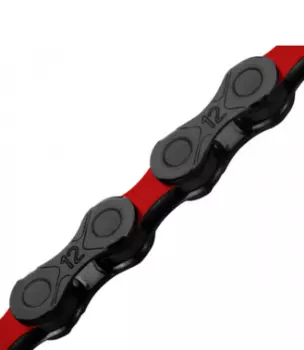 Цепь велосипедная KMC DLC12 Waxed 12 скоростей, 126L, черно-красный, BD12BR26W