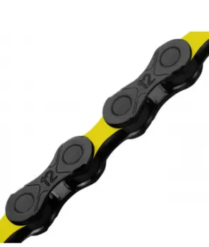 Цепь велосипедная KMC DLC12 Waxed 12 скоростей, 126L, черно-желтый, BD12BY26W