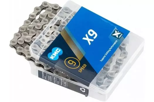 Цепь велосипедная KMC Х9 Silver 1/2"х11/128" 9ск.114 звеньев, с замком, X Bridge, д/SHIMANO/SRAM, 5-303604