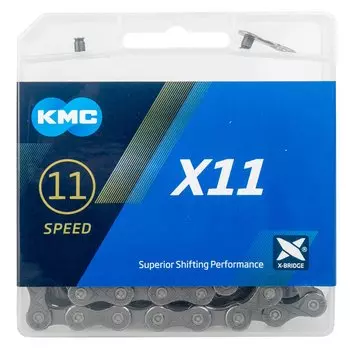 Цепь велосипедная KMC Х-11R, 1/2"x11/128", с замком, 114 звеньев, в пластик коробке, серый, 5-303597