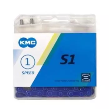 Цепь велосипедная KMC S1 для 1 скорости, 1/2"х1/8", 112 звеньев, пин 8.6мм, с замком, синяя, CH-KMC-S1-BL