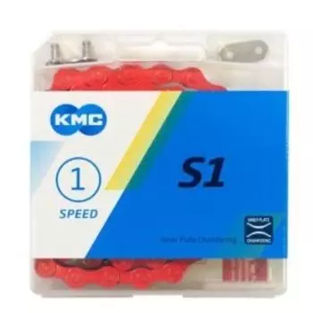 Цепь велосипедная KMC S1 для 1 скорости, 1/2"х1/8", 112 звеньев, пин 8.6мм, с замком, красная, CH-KMC-S1-R