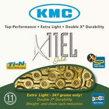 Цепь велосипедная KMC X11EL 11скоростей, 118L, золотая (BXEL11T4)