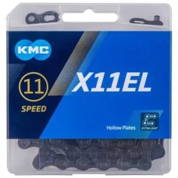 Цепь велосипедная KMC X11EL BlackTech 1/2"x11/128" 11ск. 118 звеньев, облегченная EL-extra light, с замком, 5-303533