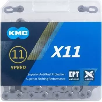 Цепь велосипедная KMC X11EPT EcoProTeQ 1/2"x11/128" 11ск. 118 звеньев, с замком, X Bridge, д/SHIMANO/SRAM, 5-303536