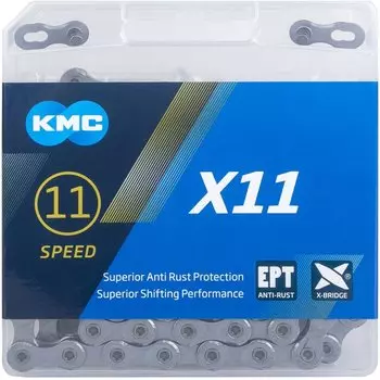 Цепь велосипедная KMC X11EPT EcoProTeQ 1/2"x11/128" 11ск. 118 звеньев, с замком, X Bridge, д/SHIMANO/SRAM, 5-303536