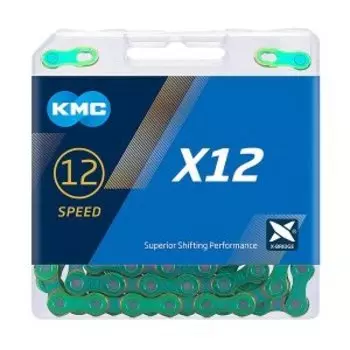 Цепь велосипедная KMC X12 Aurora Green 11/128" 12ск. 126 звеньев, с замком, X Bridge, д/SHIMANO/SRAM, 5-303696