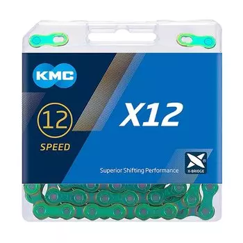 Цепь велосипедная KMC X12 Aurora Green 11/128" 12ск. 126 звеньев, с замком, X Bridge, д/SHIMANO/SRAM, 5-303696
