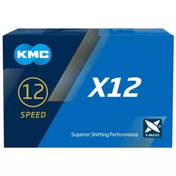 Цепь велосипедная KMC X12 Ti-N 11/128" 12ск. 126 звеньев с замком, X Bridge, д/SHIMANO/SRAM, черно-золотая, 5-303510