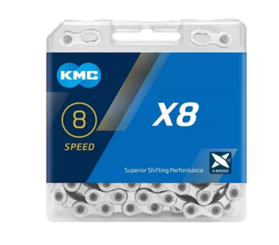 Цепь велосипедная KMC X8, 1/2''x3/32'', 114 звеньев, 7/8 скоростей, серебристо-серый, BX08NG114