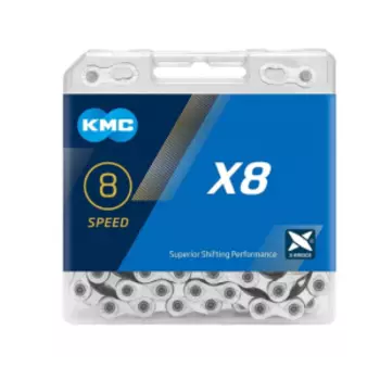 Цепь велосипедная KMC X8 Silver, 7/8 скоростей, 114 звеньев, 1/2''x3/32'', серебристая, BX08NP114