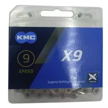 Цепь велосипедная KMC X9 Silver, 9 скоростей, 114 звеньев, 1/2'' x 11/128'', серебристый, BX09NP114