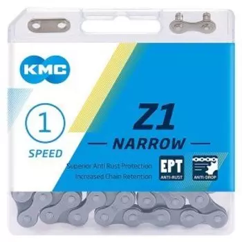 Цепь велосипедная KMC Z1 Narrow EPT 1/2"х3/32" 1ск. 112 звеньев, 8мм, с замком, в пластиковой коробке, 5-303720