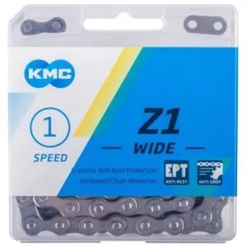 Цепь велосипедная KMC Z1 Wide EPT 1/2"х1/8" 1ск. 112 звеньев, с замком, в пластиковой коробке, 5-303730