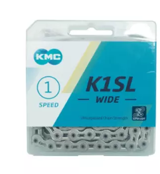 Цепь велосипедная КМС K1SL WIDE, 1 скорость, 1/2x1/8"Х100, серебристая, в торговой упаковке