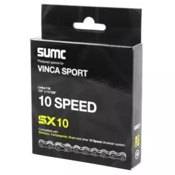 Цепь велосипедная SUMC S10, 10 ск, 116 звеньев, 1/2*11/128, серая, S 10 grey(10) инд. уп.