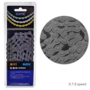 Цепь велосипедная SUMC S51, 1/2''x3/32'', 6/7/8 ск.,116 звеньев, серая, с замком, ARV100041