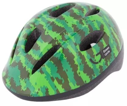 Велошлем детский Green Cycle Pixel, хаки/зелёный/салатовый, лакированный, 2019
