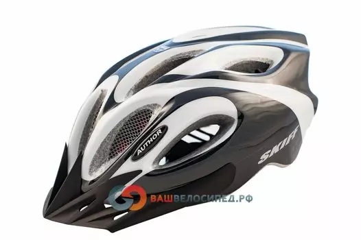 Детский велошлем Author с сеточкой Skiff 115 Black INMOLD черно-белый 52-58см