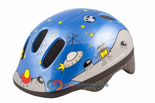 Детский велошлем VENTURA с сеточкой 6 отверстий 50-57см SPACE/голубой (Размер: 52-56 см)