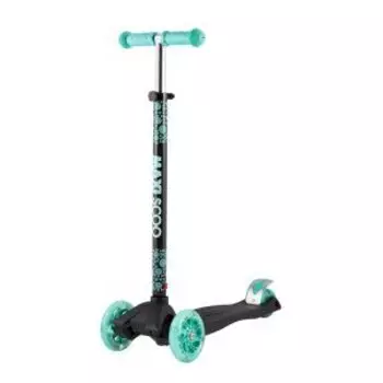 Самокат Maxiscoo Junior, детский, трехколесный, со светящимися колесами, черный с бирюзой, 2021