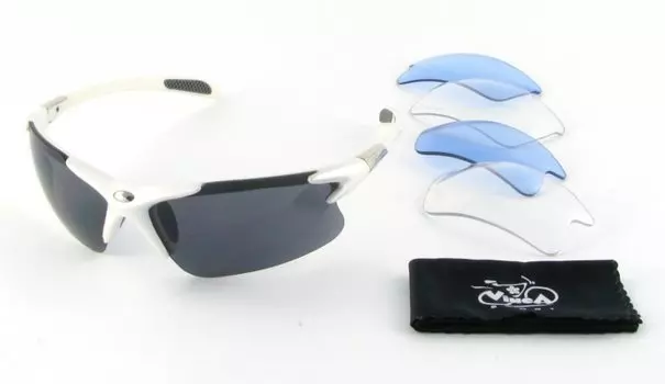 Очки велосипедные Vinca sport, с поликарбонатными линзами, две пары сменных линз, оправа - белая, линзы - серые, 9684 WP