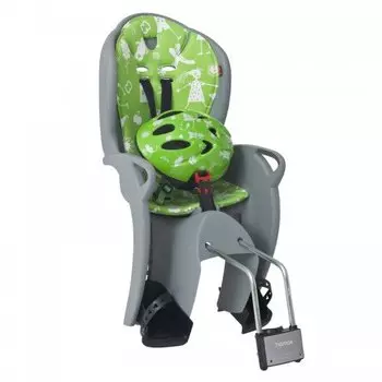 Детское велокресло HAMAX KISS SAFETY PACKAGE, на подседельную трубу, с велошлемом, серо-зеленый, до 22 кг, 551089