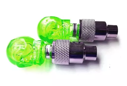 Велосипедный колпачек на ниппель JING YI, светодиодный, "череп", зеленый, JY-213