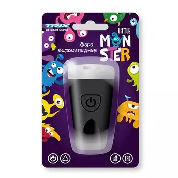 Фара велосипедная TRIX Little Monster, детская, передняя, силикон, черная, LHTX378FCLM