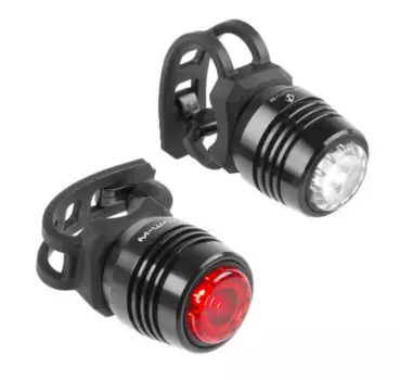 Фонарь-мигалка велосипедный M-Wave Apollon mini, комплект ( передний и задний), USB зарядка, черный, 220628