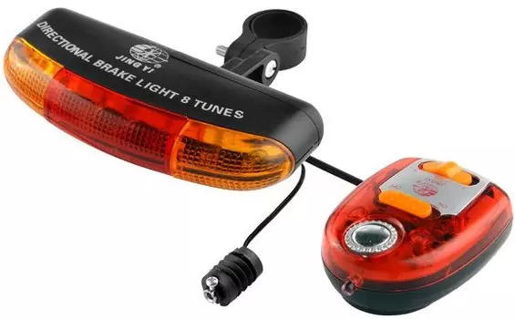 Фонарь велосипедный JING YI JY-338A, задний, 7 светодиодов, 8 мелодий, красно-жёлто-чёрный, 560006