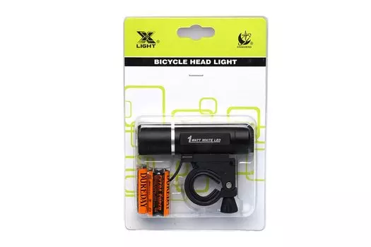 Фонарь велосипедный передний XC-774, 1 сверхмощный диод, 1Вт, 3 режима, алюминиевый корпус, батарейки ААА