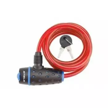 Велосипедный замок Stels 87318, тросовый, на ключ, 1800x8, красный, 540056, LU059792