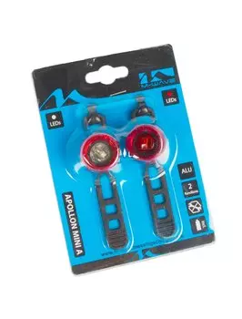 Фонарики M-WAVE APOLLON MINI A перед. 1д/2ф+зад. 1д/1ф 29г/шт с батар. алюм. красный корпус 5-220625