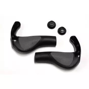 Грипсы велосипедные MTB JOY KIE 130mm, эргономические, с рогами, пластик- резина, черно\серые, HL-GB311