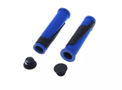 Грипсы велосипедные TRIX, резиновые, 125 мм, торцевые заглушки, черно-синие, HL-G305 blue