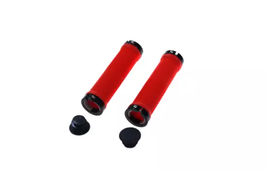 Грипсы велосипедные TRIX, резиновые, 130 мм, 2 черных фиксатора, торцевые заглушки, красные, HL-G201 red/bk