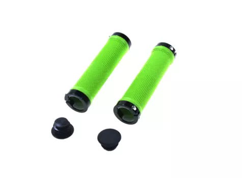 Грипсы велосипедные TRIX, резиновые, 130 мм, 2 черных фиксатора, торцевые заглушки, зеленые, HL-G201 green/bk