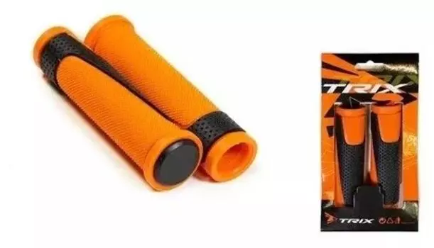 Грипсы TRIX, резиновые, 130мм, 2-х компонентные, с заглушками руля, черно-оранжевые, HL-G305-BLACK-ORANGE