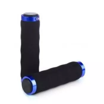 Грипсы велосипедные COMIRON, 130 мм. пена, с алюминевыми струбцинами, черный-синий, 724222