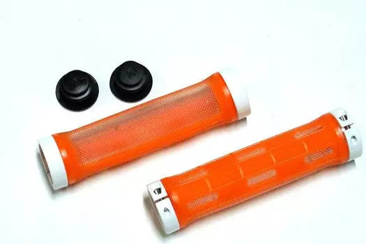 Грипсы велосипедные JOY KIE MTB, 130мм, с 2 грипстопами, под шестигранник, оранжевые, HL-G309 orange