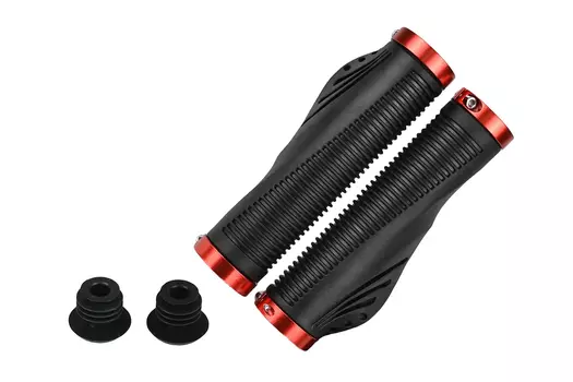 Грипсы велосипедные JOY KIE, MTB,135мм, анатомические, с 2 грипстопами, под шестигранник, черно-красны, VDG8003
