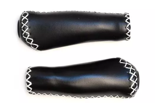 Грипсы велосипедные MTB JOY KIE 130mm, эргономические, резина\кожзам, черные, HL-GB310 black