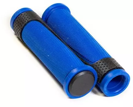 Грипсы велосипедные TRIX, резиновые, 130мм, 2-х компонентные, с заглушками руля, черно-синие, GRTX-305 BLACK-BLUE