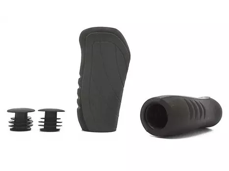 Грипсы велосипедные VELO VLG-690-1AD2, анатомические, Kraton/гель, с заглушками, 92мм, чёрно-серые