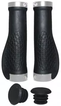 Грипсы велосипедные Vinca Sport, эргономичные, металлический серебристый зажим,129мм, черные, H-G 127 black/silver