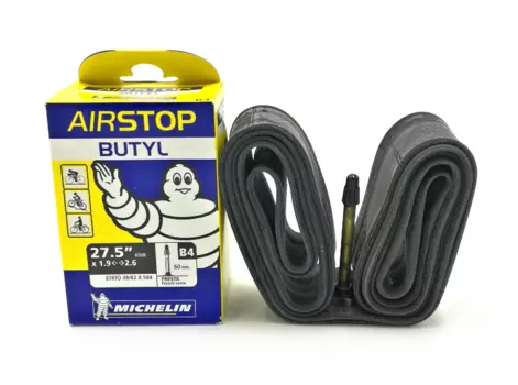 Камера велосипедная MICHELIN B4 AIRSTOP, 27,5"x1,8"/2,4", бутиловая, велониппель (преста), в упаковке, MIC_565082